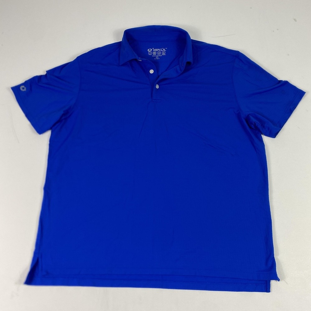 IBKUL Polo Shirt Mens XL Blue Solid UPF 50+ Quick Dry Golf Performance Stretch
